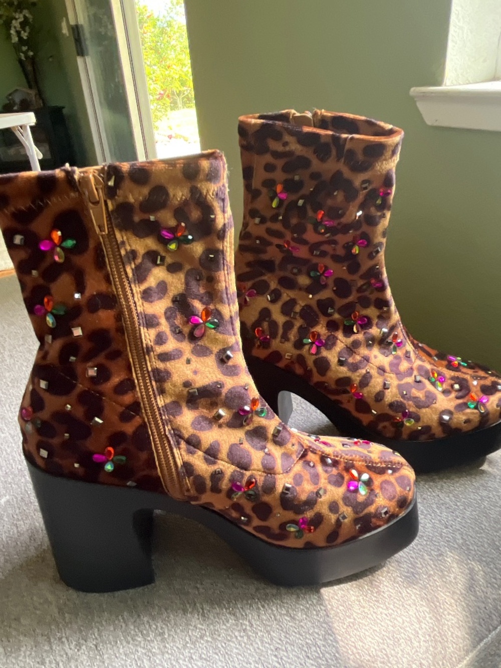 BETSEY JOHNSON Harriet jeweled leopard platform boots